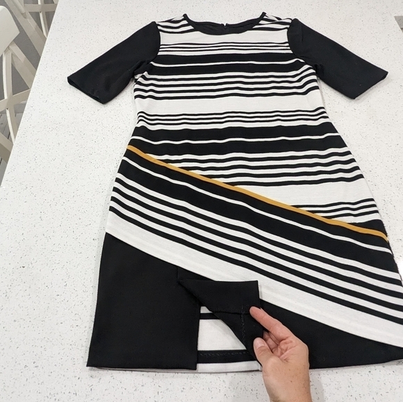 Donna Ricco black white striped sheath dress above knee length short sleeves 8P - Picture 7 of 11